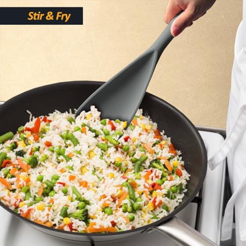 XiaoZu 12.6" Silicone Cooking Spoon Spatula - Grey, 2-Piece Set