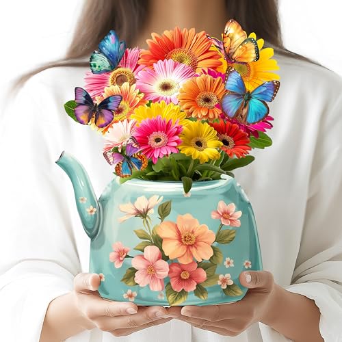 ShibaerInu 1Pcs Blue Vase Pop Up Flower Card with Butterfly & Envelope - 12 Inch 3D Greeting Note