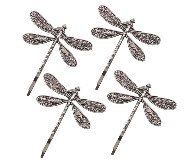 Silver Dragonfly Hair Clips - Vintage Bridal Hairpins 4Pcs