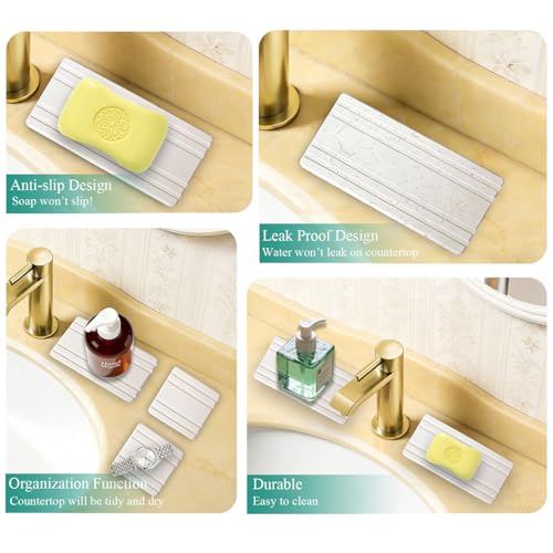 Mucco 3-Piece Quick-Drying Diatomite Stone Sink Tray - White