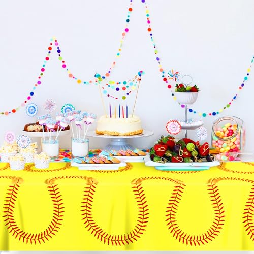 Yellow Softball Party Tablecloth 54 x 87 Inch - Disposable Cover