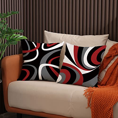Red and Black Abstract Throw Pillow Covers 18x18 - Set of 4