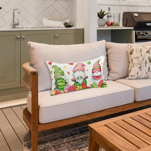 Summer Gnome Watermelon Pillow Cover 12x20 Inch Decorative Cushion