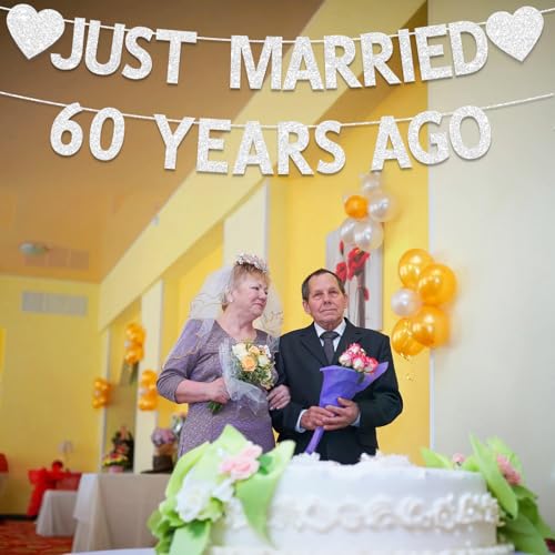 60th Wedding Anniversary Banner - Silver Glitter Decorations