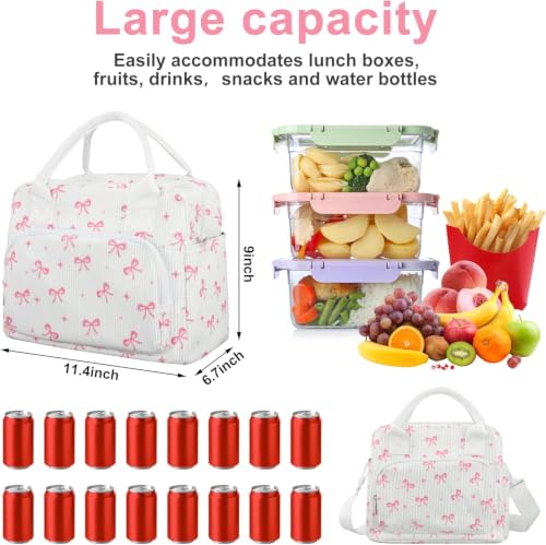 Large Pink Bow Insulated Lunch Bag with Adjustable Shoulder Strap
