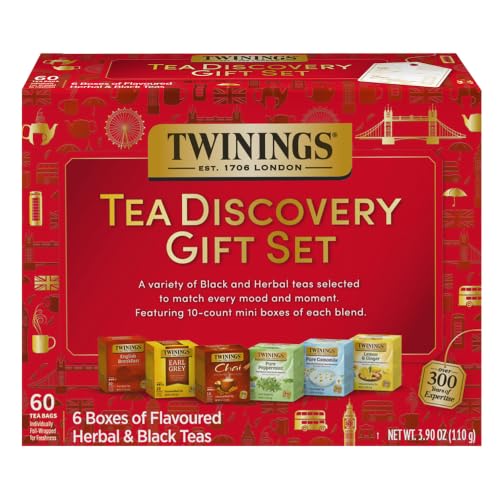 Twinings Tea Discovery Gift Set 60 Count — Black & Herbal Mini Box Variety Pack