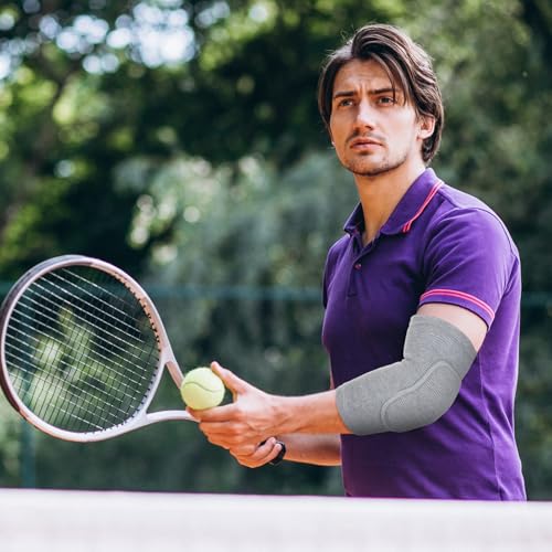 1 Pair Elbow Pads with Thicken Sponge Pad, Grey Breathable Protective Volleyball Elbow Pads Fitness Arm Knee Protector Volleyball Sponge Support for Kids Men Women Elderly