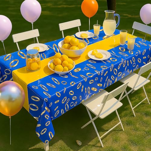 3-Pack Blue & Gold Ring Print Plastic Tablecloths - 108x54