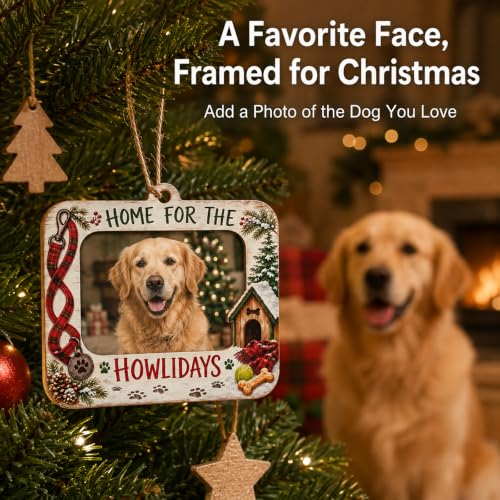 Dog Christmas Ornament Wooden Pet Photo Frame Pet Pictures - Holiday Gift