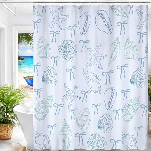 Ocean Seashell Starfish Shower Curtain Waterproof 72x72 Inches - Coastal Bathroom Decor
