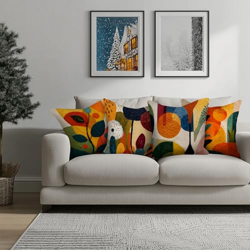Abstract Art Throw Pillow Covers - 18x18 Inch Decorative Cushion Case Set of 4