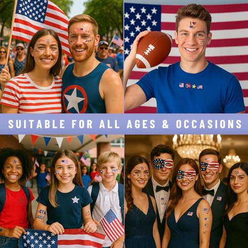 Fourth of July Temporary Tattoos - 26 Sheets Patriotic USA Stickers