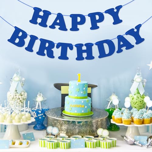 Navy Blue Happy Birthday Banner Sign for Kids and Adults Party Decorations