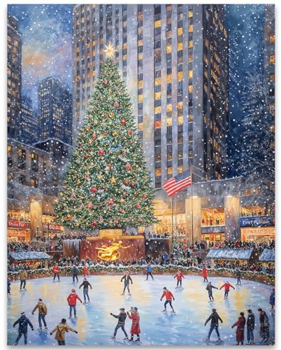 Unframed 11x14 NYC Christmas Ice Skating at Rockefeller Center Poster - Holiday Wall Art