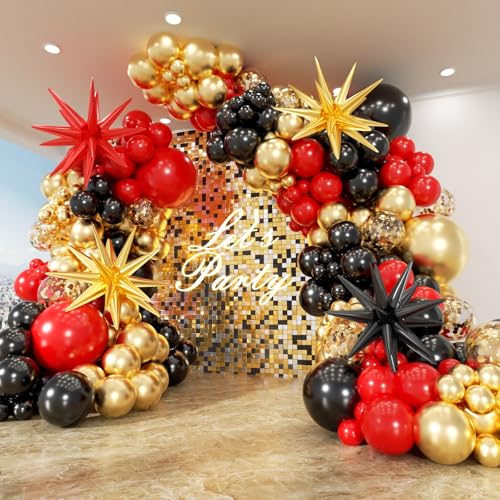 Red and Black Gold Balloon Garland Kit with Stars - 153 Pieces