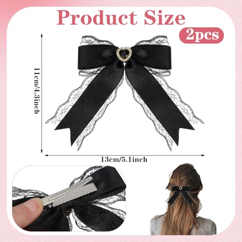 Black Lace Bow Hair Clips with Long Tail 2Pcs