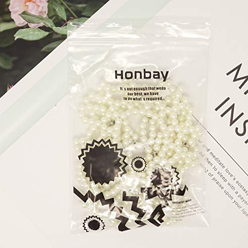 Honbay Pearl Rhinestone Hair Bun Cover Elastic Crochet Net - White