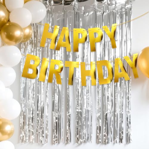 Personalized Happy Birthday Banner Garland - Shiny Gold Decor