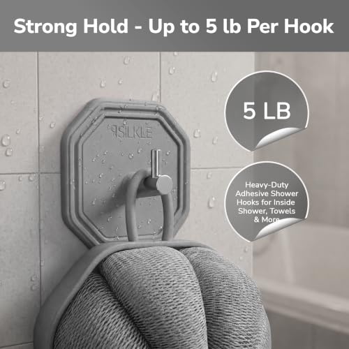 SILKLE Silicone Shower Hooks - 2-Pack Adhesive Towel Holders