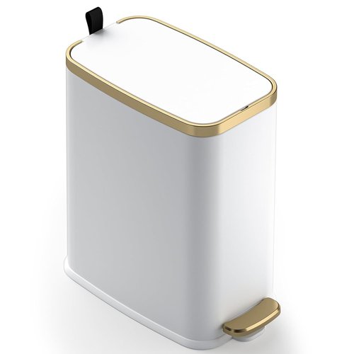 CEROELDA Stainless Steel Small Bathroom Trash Can with Lid - Soft Close 5L/1.3 Gal | Slim Design for Office, Bedroom, and More - White
