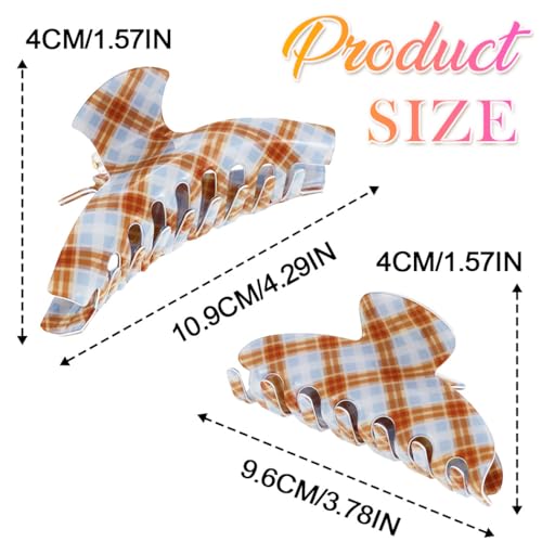 BARTOSI Checkered Hair Claw Clips Pack of 2 Acrylic Hair Jaw Clips