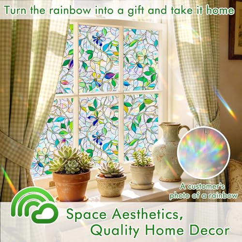 SOMWISE Rainbow Stained Glass Window Privacy Film - UV Blocking & Removable