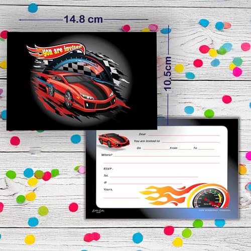 Race Car Birthday Invitations – Set of 10 Kids Party Cards