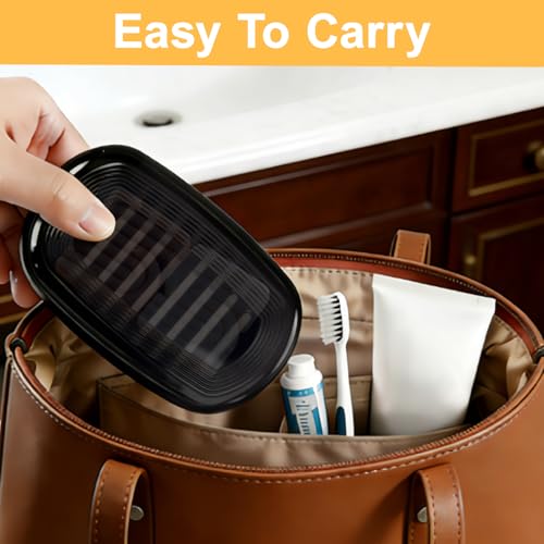 Dukrouk Double Soap Bar Travel Case with Draining Tray - Leakproof Black