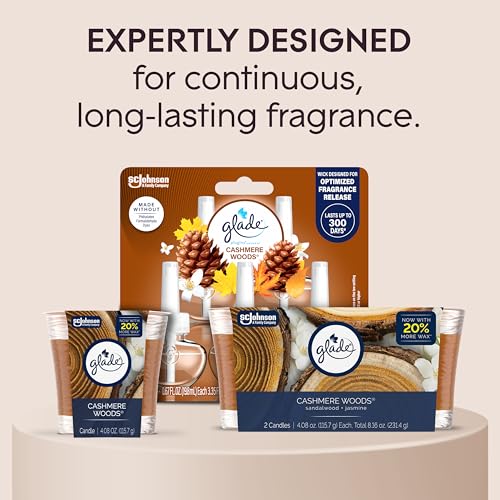 Glade Cashmere Woods Scented Candle Jar, 4.08 Oz, 2 Count