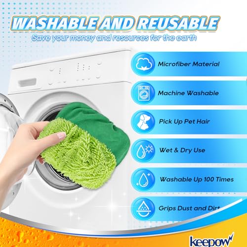 KEEPOW Reusable Mop Pads for Swiffer Sweeper - 4 Pack (2 Wet + 2 Dry)