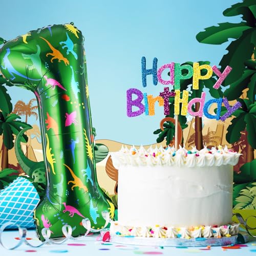 40-Inch Green Dinosaur Number 1 Balloon for Birthday Parties