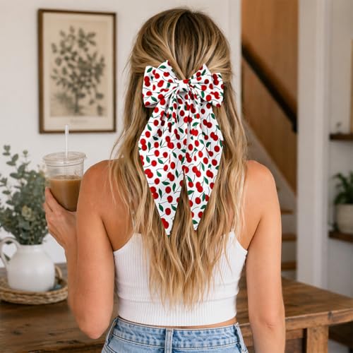 JazSwirl Oversized Cherry Hair Bow Clip, Large 6.7x13in Hair Accessory
