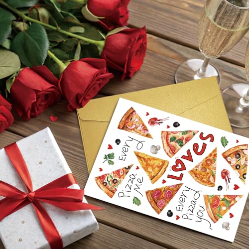 Funny Pizza Valentine's Day Card for Lovers - 8x5.3 inches