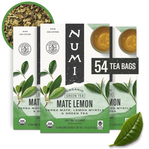 Numi Organic Yerba Maté Lemon Tea, High Caffeine, 162 Tea Bags (Pack of 3)