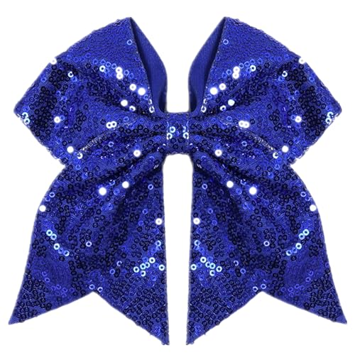 JOYRUBY 7 Inch Large Sequin Deep Blue Hair Bow Clip Cheer Bow
