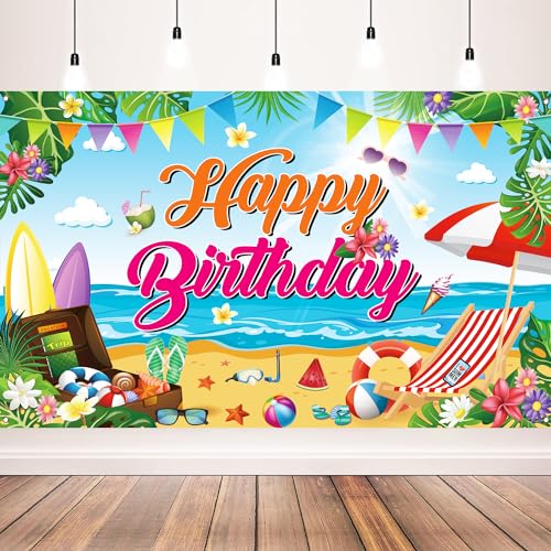 Summer Beach Birthday Backdrop 71x43 Inch Tropical Party Banner for Celebrations