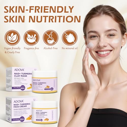 ADOVA Turmeric Skin Care Set - NAD+ Clay Mask & Moisturizing Face Cream