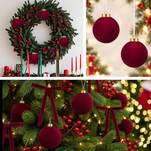 Burgundy Christmas Velvet Ornament Set with Balls Bows & Berries - 51 Pieces