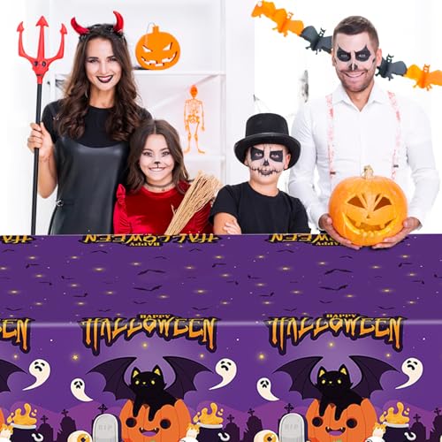 CAVETEE Halloween Tablecloth Set - 3 Pack with Pumpkin & Ghost Design