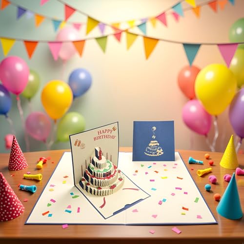 3D Pop-Up Birthday Cake Greeting Card with Envelope for Friends and Family