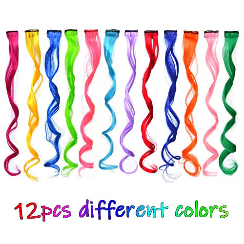 12 Pcs Curly Synthetic Colored Hair Extensions 22 Inch Clip-In Hairpieces