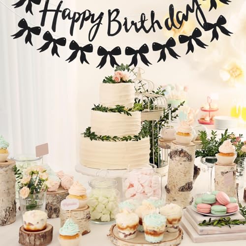 Black Bow Birthday Banner & Garland - Elegant Party Decorations
