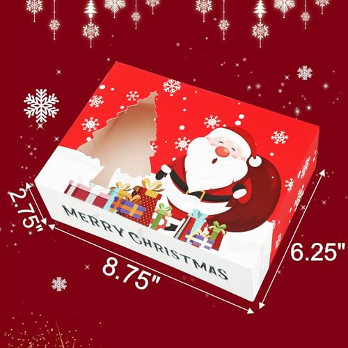 White Christmas Cookie Boxes with Window - 24 Pack, 8.75x6.25x2.75 Inch Bakery Gift Boxes