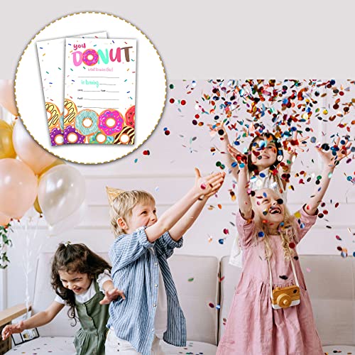 Donut Birthday Party Invitations with Envelopes, 20 Pack 4x6 Fill-In Cards