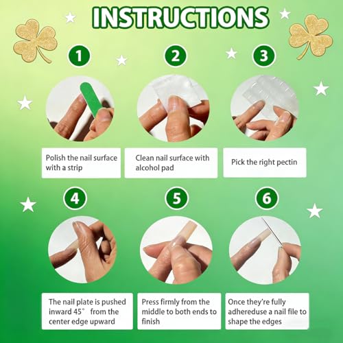 St. Patrick's Day Medium Coffin Press on Nails Green Gold Clover