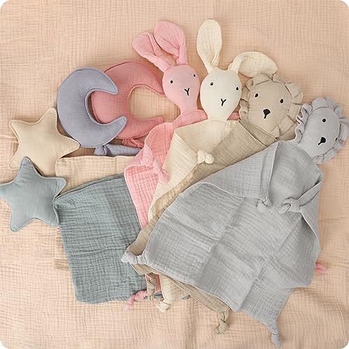Knirose Soft Muslin Cotton Lion Lovey Blanket for Newborns