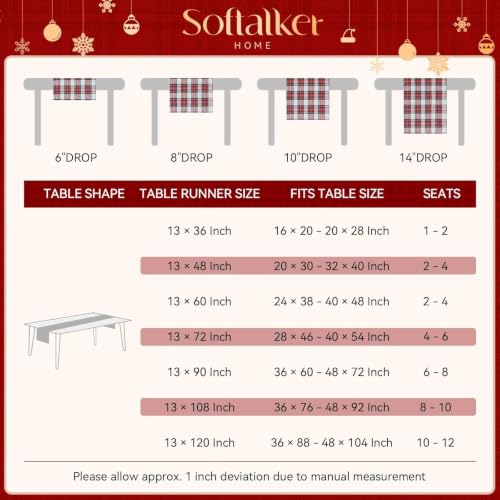 Christmas Checkered Table Runner - Red & White, 13 x 120 Inches - Variation of Red White Plaid / 13 x 120" | Table Runner