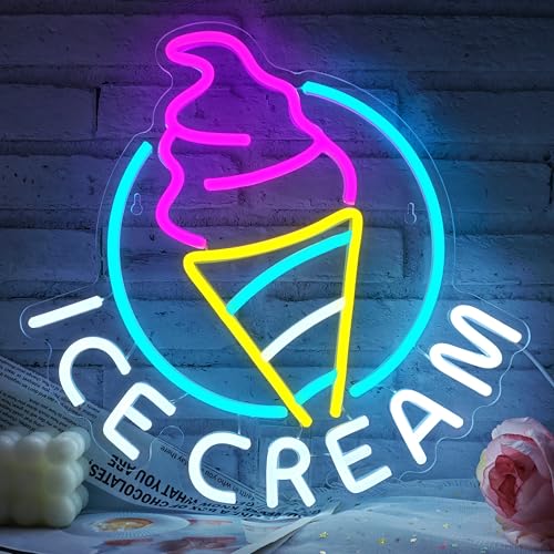 Ice Cream Neon Sign for Wall Decor Dimmable LED Light - Blue, For Ice Cream Shop & Party