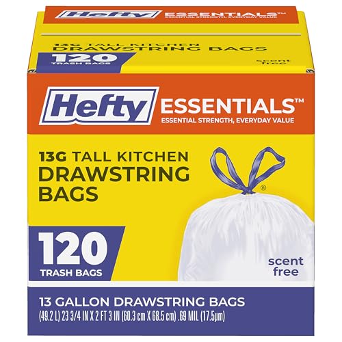 Hefty Essentials 13 Gallon Drawstring Kitchen Trash Bags - 120ct