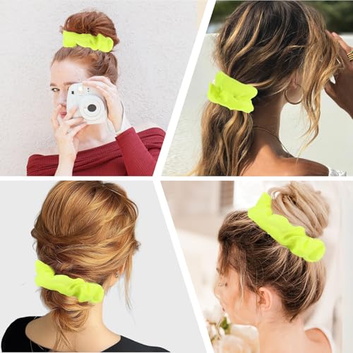 Neon Yellow Satin Hair Scrunchies 2-Pack - 80s Party Hair Accessories